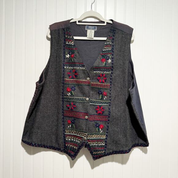 Vintage Erika Classics Wool Embroidered Vest Plus Size 2X - Picture 1 of 6